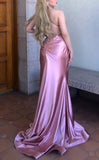 Satin V-Neck Backless Mermaid Evening Dress Stunning Party Dresses HZ1024