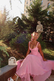 Pink Spaghetti Strap A-line Bridesmaid Dress Chiffon Party Dress HZ1024