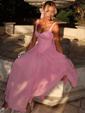 Pink Spaghetti Strap A-line Bridesmaid Dress Chiffon Party Dress HZ1024