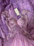 Purple Chiffon Applique Sweetheart A-Line Long Prom Dresses Formal Evening Gown HZ1024