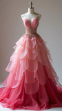 Gradient Peach Spaghetti Straps Chiffon A-Line Beading Wedding Dress Long Prom Dresses HZ1024