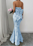Blue Mermaid Guest DressesStrapless Jacquard Satin Formal Evening Dress Gorgeous Prom Dress HZ1024