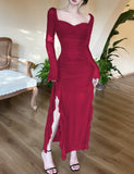 Purple Square Neck Chiffon Long Sleeve Bodycon Party Dresses HZ1024