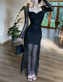 Purple Square Neck Chiffon Long Sleeve Bodycon Party Dresses HZ1024