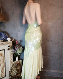 Deep V Spaghetti Straps Sequined Sheath Prom Dresses Elegant Chiffon Backless Evening HZ1024
