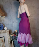 Purple Satin Spaghetti Straps Sheath Chiffon Short Party Dress HZ1024