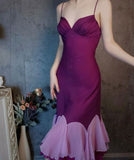 Purple Satin Spaghetti Straps Sheath Chiffon Short Party Dress HZ1024