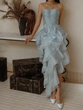 Ice Blue Halter Neck Chiffon Short Party Dress Gorgeous Layered Chiffon Homecoming Dress HZ1024