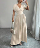 Deep V A-line Pleated Party Dresses Wedding Guest Dress HZ1024