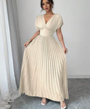 Deep V A-line Pleated Party Dresses Wedding Guest Dress HZ1024