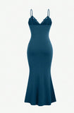 Teal Spaghetti Straps Mermaid Evening Dress Satin Lace Short Party Dress HZ1024