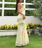 Yellow V-Neck Sheath Chiffon Ruffle Spaghetti Straps Party Dress HZ1024