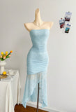 Royal Blue Lace Bodycon Short Party Dress Strapless Backless Evening Dress HZ1024