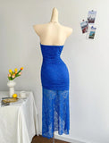 Royal Blue Lace Bodycon Short Party Dress Strapless Backless Evening Dress HZ1024