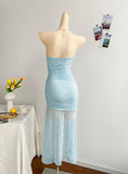 Royal Blue Lace Bodycon Short Party Dress Strapless Backless Evening Dress HZ1024