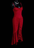 Red Chiffon Spaghetti Straps Mermaid Party Dresses HZ1024