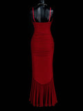 Red Chiffon Spaghetti Straps Mermaid Party Dresses HZ1024