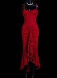 Red Chiffon Spaghetti Straps Mermaid Party Dresses HZ1024