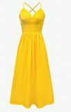 Yellow Spaghetti Straps Satin A-Line Sleeveless Party Dresses with Slits HZ1024