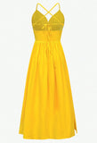 Yellow Spaghetti Straps Satin A-Line Sleeveless Party Dresses with Slits HZ1024