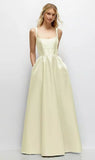 Dress??Butter Yellow A-Line Spaghetti Straps Satin Scoop Neck Backless Party Dress HZ1024