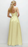 Dress??Butter Yellow A-Line Spaghetti Straps Satin Scoop Neck Backless Party Dress HZ1024