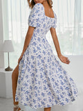 Printed Square Neck Fashion Party Dress Elegant Bridesmaid Dress With Slit HZ1024