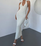 Off-White Lace Halter Bodycon Evening Dress Backless Fashion Party Dress HZ1024