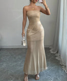 Strapless Champagne Sequin Mermaid Party Dress Elegant Evening Gowns HZ1024
