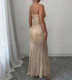 Strapless Champagne Sequin Mermaid Party Dress Elegant Evening Gowns HZ1024