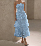 Strapless Tulle Embroidered Applique A-Line Vintage Wedding Guest Dress Elegant Bridesmaid Dress HZ1024