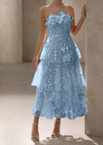 Strapless Tulle Embroidered Applique A-Line Vintage Wedding Guest Dress Elegant Bridesmaid Dress HZ1024