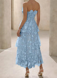 Strapless Tulle Embroidered Applique A-Line Vintage Wedding Guest Dress Elegant Bridesmaid Dress HZ1024