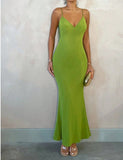 Green V-Neck Mermaid Chiffon Backless Fashion Dress HZ1024