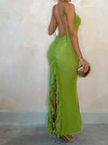 Green V-Neck Mermaid Chiffon Backless Fashion Dress HZ1024