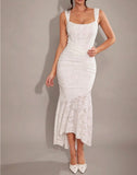 White Jacquard Chiffon Mermaid Bridesmaid Dress Fashion Party Dress HZ1024