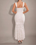 White Jacquard Chiffon Mermaid Bridesmaid Dress Fashion Party Dress HZ1024