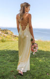 Yellow Spaghetti Strap Fashion Dress Backless Satin Evening Dress for Bridesmaids HZ1024