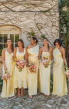 Yellow Spaghetti Strap Fashion Dress Backless Satin Evening Dress for Bridesmaids HZ1024
