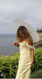Off-the-shoulder Satin Sheath Formal Dresses Butter Yellow Evening Gowns HZ1024