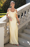 Off-the-shoulder Satin Sheath Formal Dresses Butter Yellow Evening Gowns HZ1024
