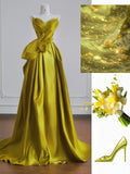 Yellow Satin Sweetheart Neck A-Line Sweet 16 Dress Gorgeous Formal Evening Gowns HZ1024