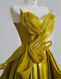 Yellow Satin Sweetheart Neck A-Line Sweet 16 Dress Gorgeous Formal Evening Gowns HZ1024