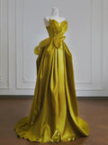 Yellow Satin Sweetheart Neck A-Line Sweet 16 Dress Gorgeous Formal Evening Gowns HZ1024