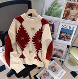diamond contrast long sleeve sweater HZ1024