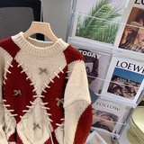 diamond contrast long sleeve sweater HZ1024