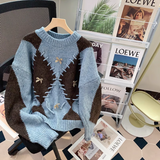 diamond contrast long sleeve sweater HZ1024