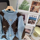 diamond contrast long sleeve sweater HZ1024