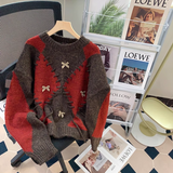 diamond contrast long sleeve sweater HZ1024