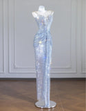 Rhinestone Spaghetti Strap Bodycon Evening Gowns Gorgeous Long Prom Dresses HZ1024